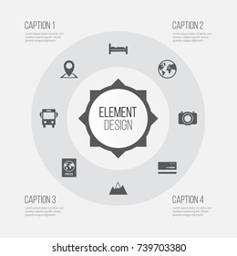 Exploration Icons Set. Collection Of Doss, Location, Certificate And Other Elements. Also Includes Symbols Such As World, Passport, Certificate.