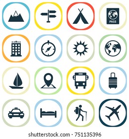 Exploration Icons Set. Collection Of Doss, Direction, Traveler And Other Elements. Also Includes Symbols Such As Land, Kip, Man.