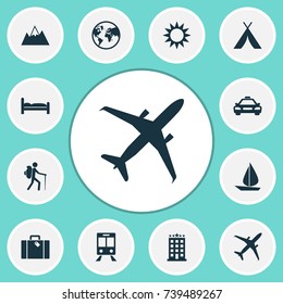 Exploration Icons Set. Collection Of Planet, Building, Sunny And Other Elements. Also Includes Symbols Such As Booth, Man, Traveler.