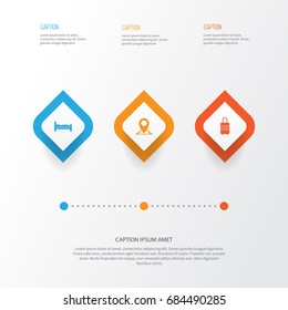 Exploration Icons Set. Collection Of Suitcase, Doss, Location And Other Elements. Also Includes Symbols Such As Suitcase, Bed, Baggage.