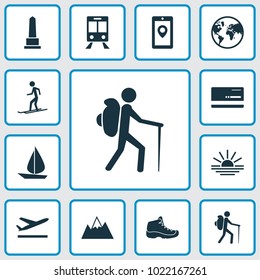 Exploration icons set with earth, sail, map app and other mastercard elements. Isolated vector illustration exploration icons.