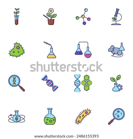 Exploration icons. Set of line icons on white background. Scientific experiment, molecule, bacteria. Biotechnology concept. Vector can be used for topics like chemistry, laboratory, medicine