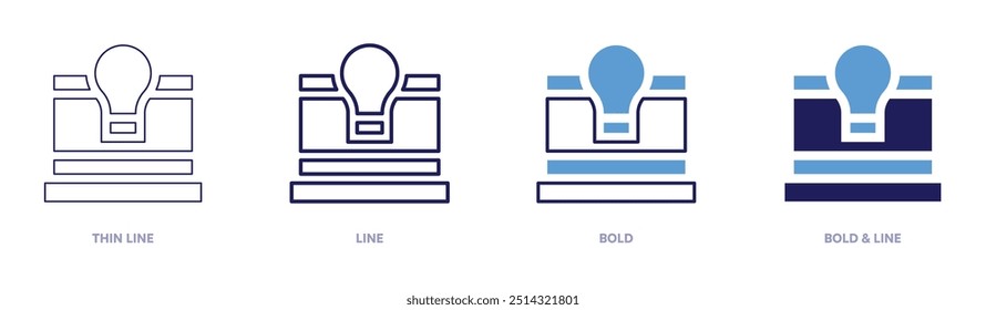Ícone de ideia de exploração em 4 estilos diferentes. Linha fina, Linha, Negrito e Linha Negrito. Estilo duotônico. Traçado editável.