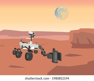 Erforschung des Mars mit einem Rover. Auto auf einem anderen Planeten