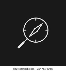 Exploration and Navigation Icon with Compass and Magnifying Glass for Finding Direction and Strategic Guidance