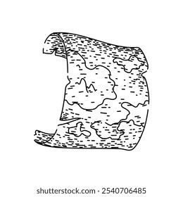 Exploración Mapa viejo dibujado a mano. Pergamino de navegación, brújula de Atlas, exploración de gráfico de reliquias Bosquejo de Vector de mapa antiguo. ilustración negra aislada