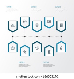 Exploration Outline Icons Set. Collection Of Luggage, Certificate, Building And Other Elements. Also Includes Symbols Such As Diploma, Hotel, Building.