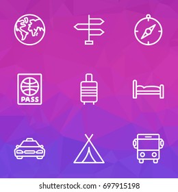 Exploration Outline Icons Set. Collection Of Earth, Canopy, Bedstead And Other Elements. Also Includes Symbols Such As Valise, Bedstead, Certificate.