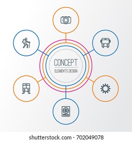 Exploration Outline Icons Set. Collection Of Certificate, Sunny, Traveler And Other Elements. Also Includes Symbols Such As Certificate, Gallery, Backpack.