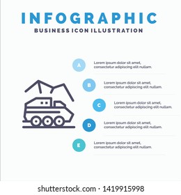 Exploration, Planet, Rover, Surface, Transport Line icon with 5 steps presentation infographics Background