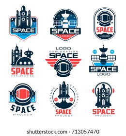 Exploration space logo set, space project vector Illustrations