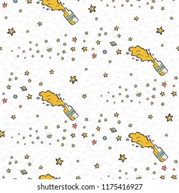 Exploration Space Milky Way Background Seamless Vector Pattern, Hand Drawn  Cartoon Galaxy Planets, Stars for Trendy Fashion Prints, Child Room Decor, Travel Adventure Backdrops, Science Education Art