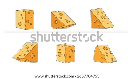 Exploration of swiss cheese slices and cubes from various angles on a flat surface