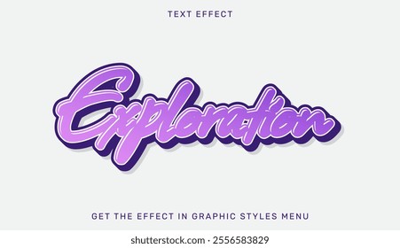 Exploration text effect template in 3d style. Text emblem for advertising, branding, business logo