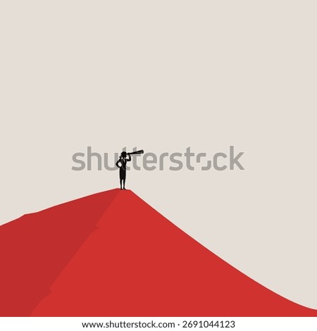 Exploration and Vision Illustration – Bold Red Hill with Silhouette Looking Ahead