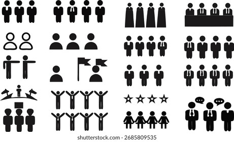 Explore 20 ícones minimalistas da equipe para designs de liderança, unidade e sucesso