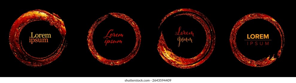 Explore abstract circular fire frames shimmering with hot flames. These vibrant abstract frames pop against the black background, featuring beautiful glitter effects.