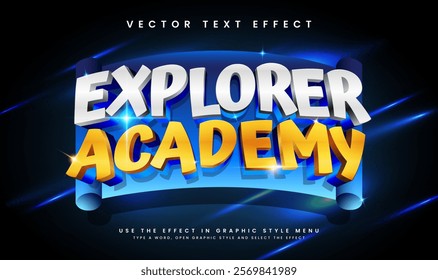 Explore academy editable vector text effect, with blue light concept.