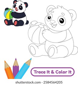 Explore adorable panda playing with ball vector coloring pages. Perfect for kids, these printable vector illustrations offer fun and creativity.