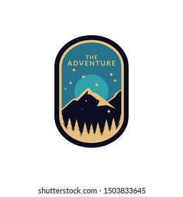 Explore and Adventure Forest camp labels emblem in vintage style with blue colour. outdoor mountain logo badge for adventure, explorer, camping and hiking logo patches.