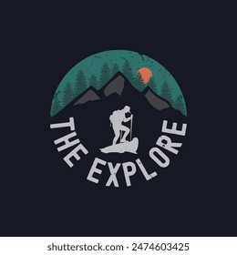 Entdecke Abenteuer Illustration Typografie für T-Shirt, Poster, Logo, Aufkleber oder Bekleidung Merchandise