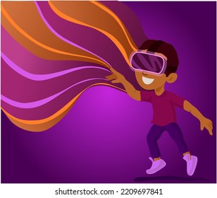 Explore alternative reality. Cyber space and virtual gaming. Virtual reality future technology. Discover virtual reality. Kid boy wear vr glasses red background. Child boy play virtual reality game.