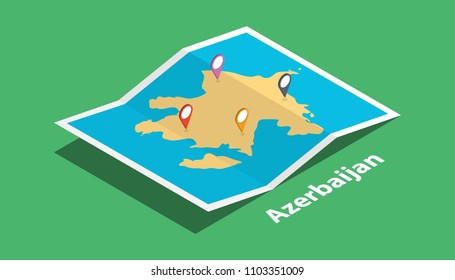 explore azerbaijan maps with isometric style and pin marker location tag on top vector illustration