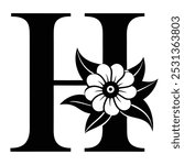 Explore a beautiful vector illustration of the capital letter H with floral details. Ideal for logos, icons, line art, clipart, and silhouettes for creative and decorative projects.