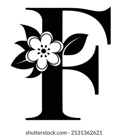 Explore a beautiful vector illustration of the capital letter F with floral details. Ideal for logos, icons, line art, clipart, and silhouettes for creative and decorative projects.