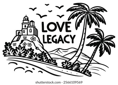 Explore a beautiful vector line art design of a Valentine coconut tree courting scene. This romantic tropical artwork features a couple under a palm tree, perfect for Valentine’s Day or tropical-theme