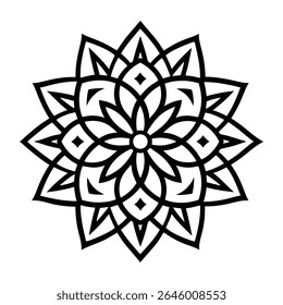 Explore um design de mandala profissional lindamente trabalhado com um layout simétrico e detalhes intrincados, perfeito para uso em projetos digitais e de impressão.