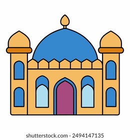 Explore the beauty of Islamic architecture with our "Islamic Vector Graphics Mosque Vector Illustration." This detailed vector art features an elegant depiction of a mosque, showcasing its distinctive