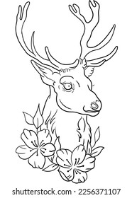silueta de ciervo blanco y negro para el libro de colorear. página de coloreado animal. diseño de tatuajes de ciervo. ilustración de animales salvajes. 