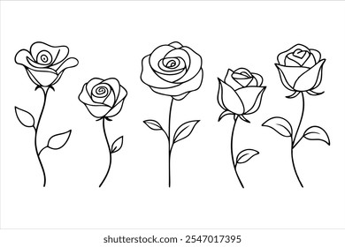 Explore the beauty of simplicity with this rose flower continuous line drawing collection. Perfect for modern designs, wedding decor, floral patterns, and digital artwork.