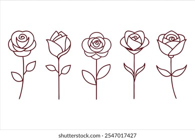 Explore the beauty of simplicity with this rose flower continuous line drawing collection. Perfect for modern designs, wedding decor, floral patterns, and digital artwork.
