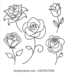 Explore the beauty of simplicity with this rose flower continuous line drawing collection. Perfect for modern designs, wedding decor, floral patterns, and digital artwork.