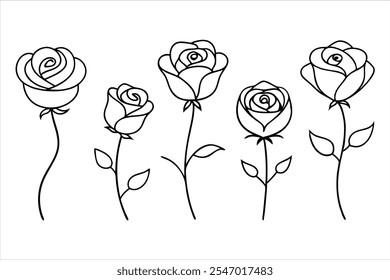 Explore the beauty of simplicity with this rose flower continuous line drawing collection. Perfect for modern designs, wedding decor, floral patterns, and digital artwork.