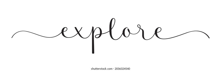 EXPLORE black vector brush calligraphy banner with swashes on white background