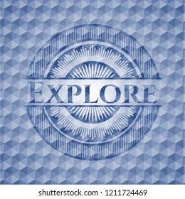 Explore blue hexagon badge.