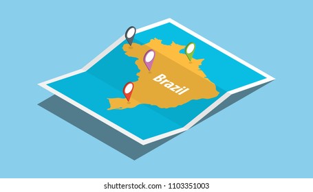 explore brazil maps with isometric style and pin location tag on top vector illustration