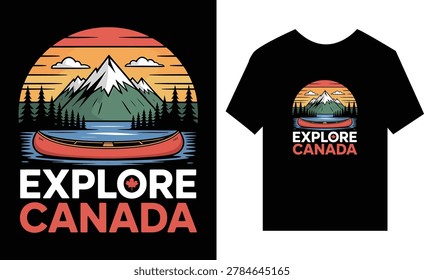Explore Canada canoe and mountain landscape for t-shirt