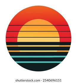 Explore a beleza cativante de uma eterna silhueta do pôr do sol em um fundo vintage retrô. Este design de arte de linha apresenta um ícone minimalista perfeito para logotipos, clipart,