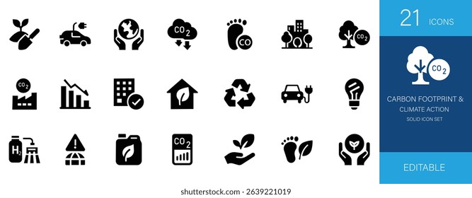 Explore carbon footprint, renewable energy, eco-friendly,  sustainable, climate, and technology icons. Perfect for business, environment, and future-focused projects.