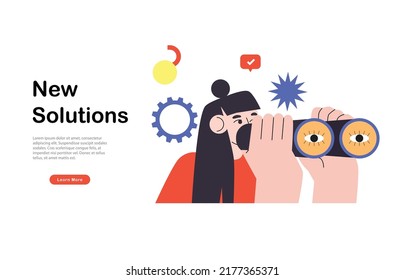 Explore career opportunities, woman looking trough binoculars searching for job or inspiration. Personal career growth, decision making flat vector illustration concept