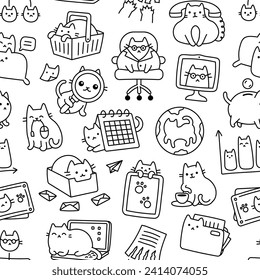 Explore Charm in Every Workspace: Seamless Cat-Inspired Vector Pattern for Office Business Environments, Perfect for a Whimsical and Productive Atmosphere