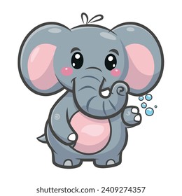Explore the charm of innocence with our delightful vector illustration featuring a chubby baby elephant joyfully blowing bubbles.