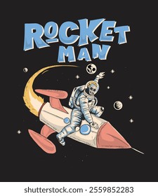 Explore the charm of nostalgia with this hand-drawn vintage style illustration of a rocket man. Perfect for retro-themed projects, space enthusiasts, and unique decor!