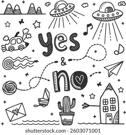  Explore the charm and simplicity of our Whimsical Black and White Doodle Art Collection. This playful assortment features a variety of doodles, including UFOs, musical notes.