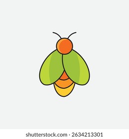 Explore a clean, minimalist fly logo featuring bold geometric lines, lime-green wings, and a glowing orange-to-yellow body. Centered on a white background