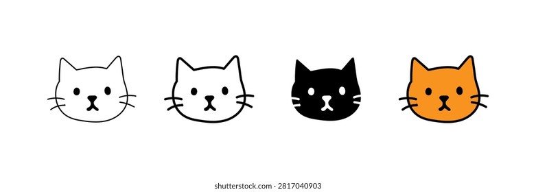 Explore a clean and versatile vector icon set featuring a cute cat face and head portrait. Presented in four distinct visual styles—thin outline, bold line art, solid black silhouette with white details, and vibrant orange filled color—this set is ideal for web design, app icons, avatars, UI elements, stickers, printables, branding, and pet care projects.

#CatFace #CatIcons #VectorSet #PetIcons #CuteCat #CatSilhouette #LineArt #IconDesign #GraphicDesign #Clipart